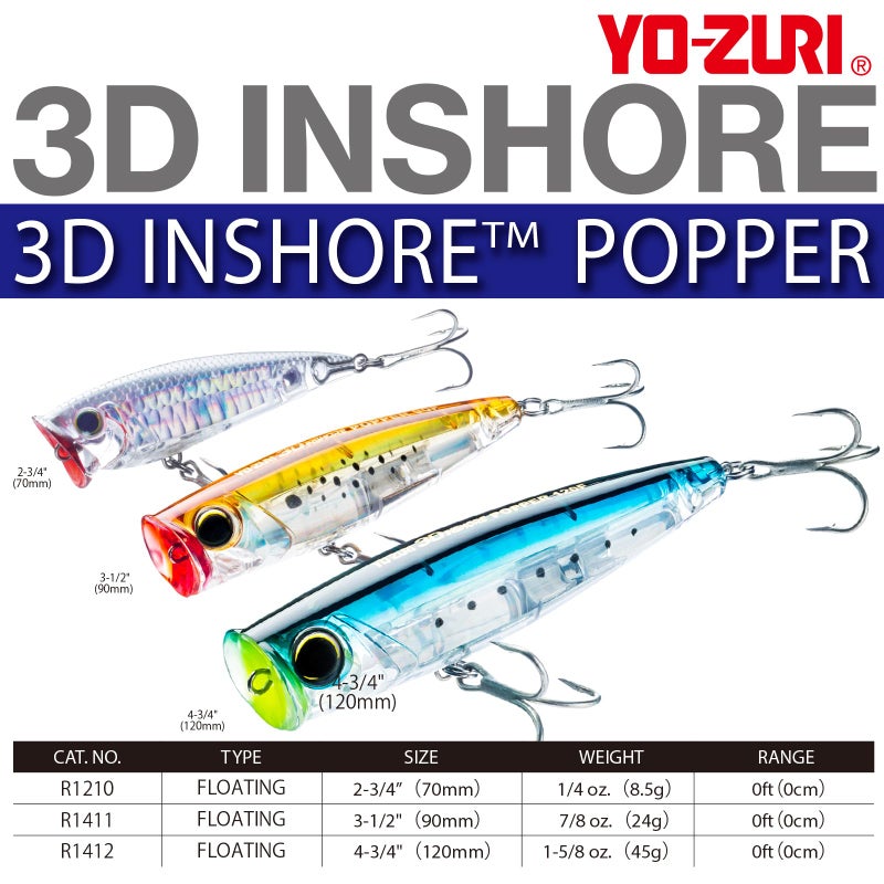 DUEL Yo-Zuri R1210-GHIW 3D Inshore Popper, Color, Sardine, 70mm 2-3/4" - Image 3